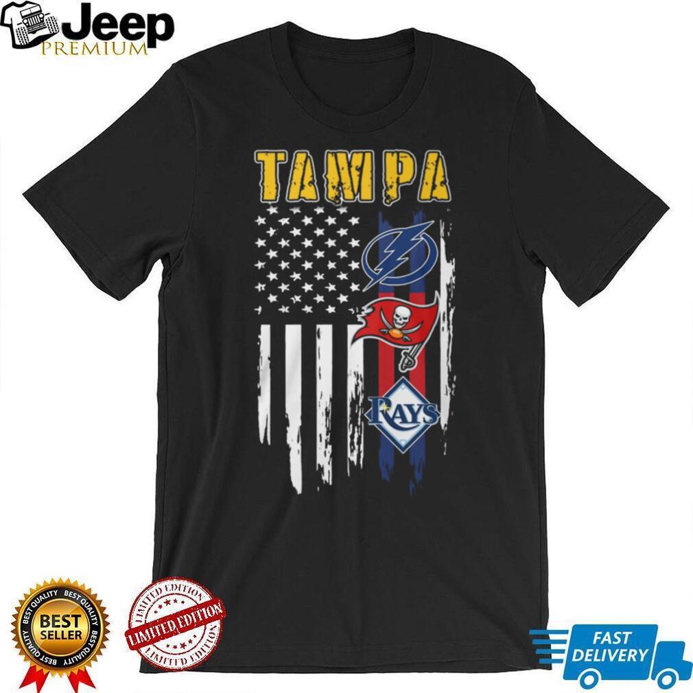 Tampa Bay City of Champions American Flag T Shirt Buccaneers Lightning Rays Fan Gear