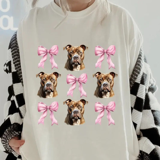 Tan Pitbull with bow Shirt~ Unisex Apparel Relaxed Fit Printed In The USA Clothing Womenswear Casual Comfort Cotton Top Athletic Boho Chic