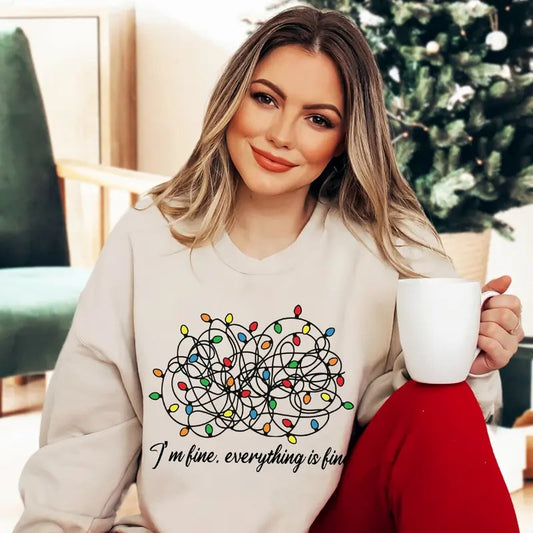 Tangled Christmas Lights Sweatshirt, I'm Fine Everything Is Fine Xmas Tee Shirt, Tangled Lights Christmas Sweater, Funny Christmas Shirt, Holiday Shirts
