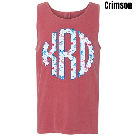Tank Top - Blue USA Bows Monogram Comfort Colors Tank Top 'NLB'