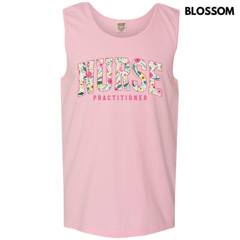 Tank Top - Floral Nurse Practitioner  Comfort Colors Tank Top 'NLB'