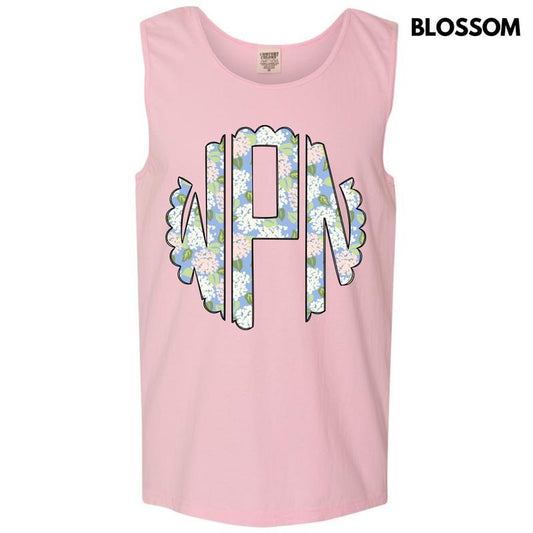 Tank Top - Proper Floral Monogram Comfort Colors Tank Top 'NLB'