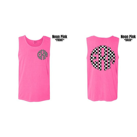 Tank Top -Double Monogram Black Checkered Comfort Colors Tank Top 'NLB'