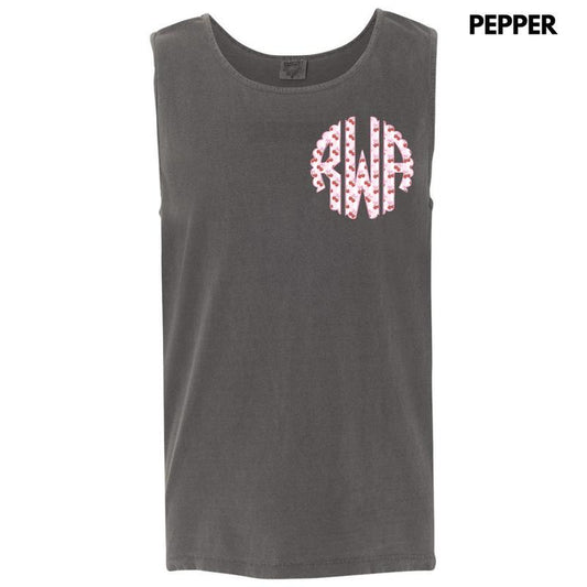 Tank Top -Pocket Size - Strawberry Stripe Monogram Comfort Colors Tank Top 'NLB'