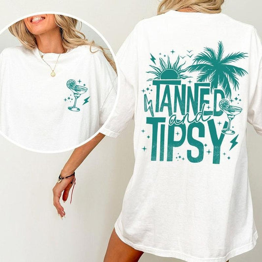 Tanned and Tipsy Shirt, Beacher Summer Comfort Tee, Beach Vibes T-Shirt, Summer TShirt, Vacation Shirt, Vacation Tee, Beacher Lover Tee, Palm Tree, Holiday Beach Shirt, Summer Women Top