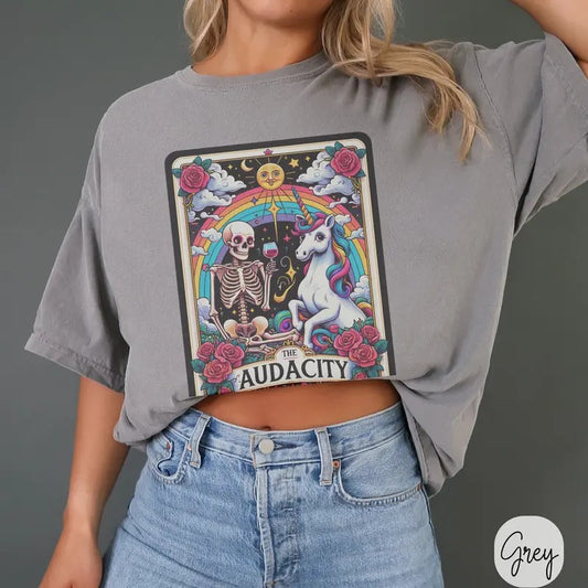 Tarot Card T-Shirt, Retro Y2K Skeleton Tee, Vintage Distressed Grunge Witchy TShirts Cotton Shortsleeve