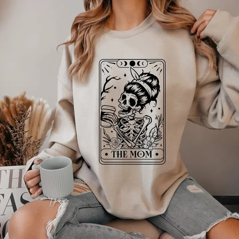 Tarot Card The Mom Sweater Skeleton Mom Sweatshirt Tarot Card Sweatshirt Skull Mom Hoodie Halloween Mom Crewneck Halloween Gift For Mom TK62GN