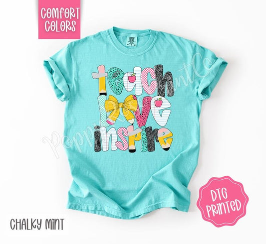 Teach Love Inspire Comfort Colors Shirt, Cute Teacher Tshirt, Trendy Bow Tee, Gift for Her Hoodie, Sweatshirt