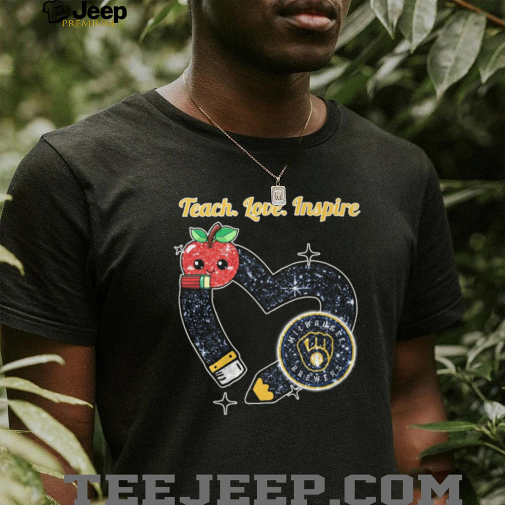 Teach Love Inspire Milwaukee Brewers Heart Pencil Teacher T Shirt