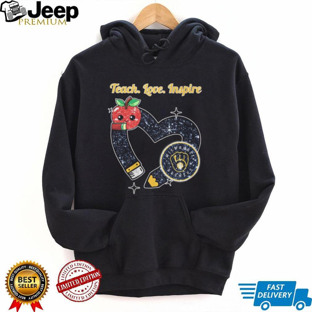 Teach Love Inspire Milwaukee Brewers Heart Pencil Teacher T Shirt
