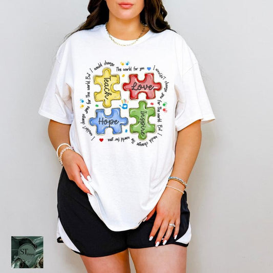 Teacher Autism White 100% Ringspun Cotton T-Shirt Unisex Fit