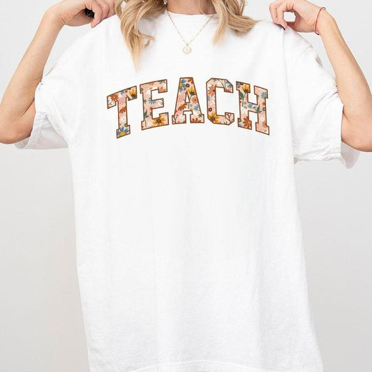 Teacher Floral Shirt, Teacher Comfort Tee, Retro Teach Shirt, Back To School Shirt For Teachers, New Teacher Shirt, New...