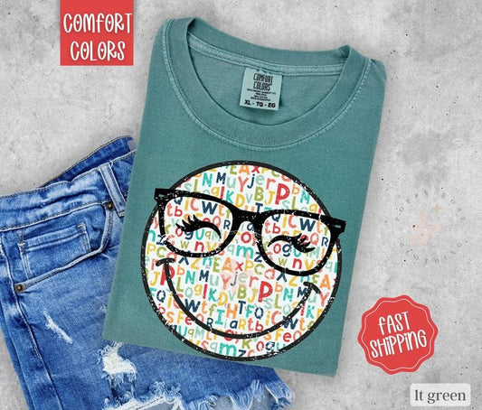 Teacher Happy Face Shirt Comfort Colors, Teacher Appreciation Gift for Teacher, Cute Teacher Tshirt Hoodie, Sweatshirt