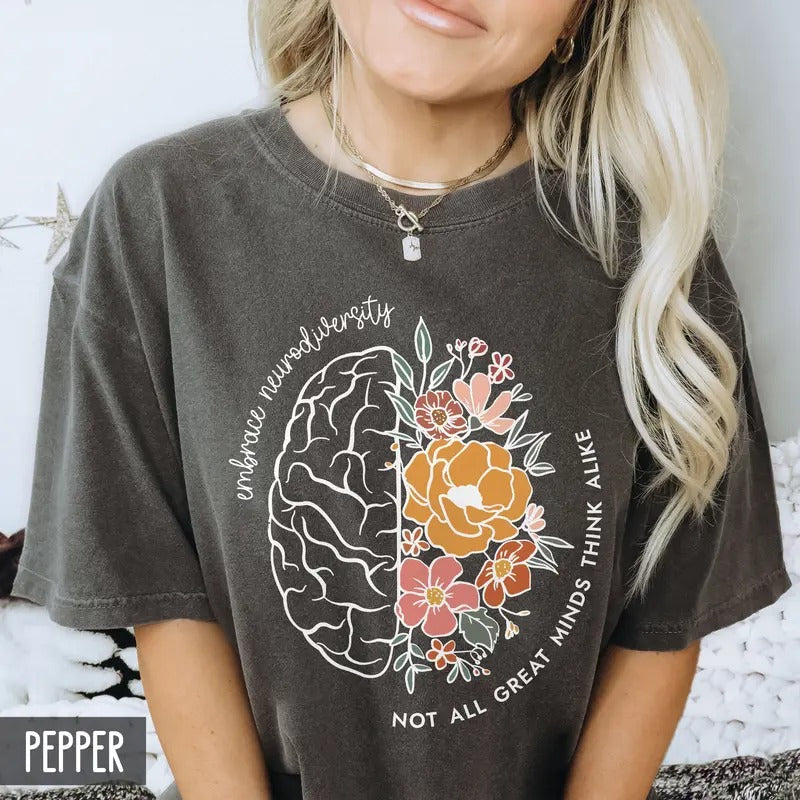 Teacher Tshirt, Not all great minds think alike, Autism Awareness, Neurodiversity Inclusion, SPED Teacher flower Brain Shirt