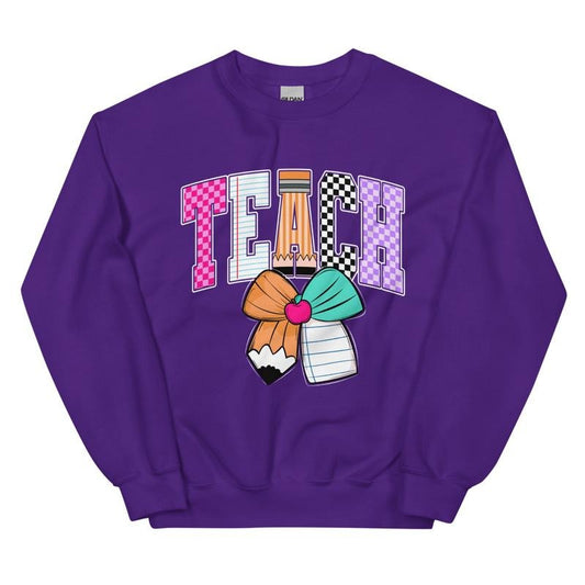 Teachers Teach Bow Crewneck - Unisex Relaxed Fit Printed in USA Casual Comfort Cotton Top Athletic Boho Chic All Seasons