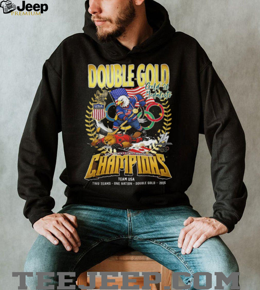 Team USA Hockey Double Gold Champions 2026 T Shirt Olympic Eagle vs Beaver