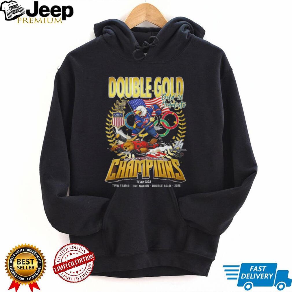 Team USA Hockey Double Gold Champions 2026 T Shirt Olympic Eagle vs Beaver