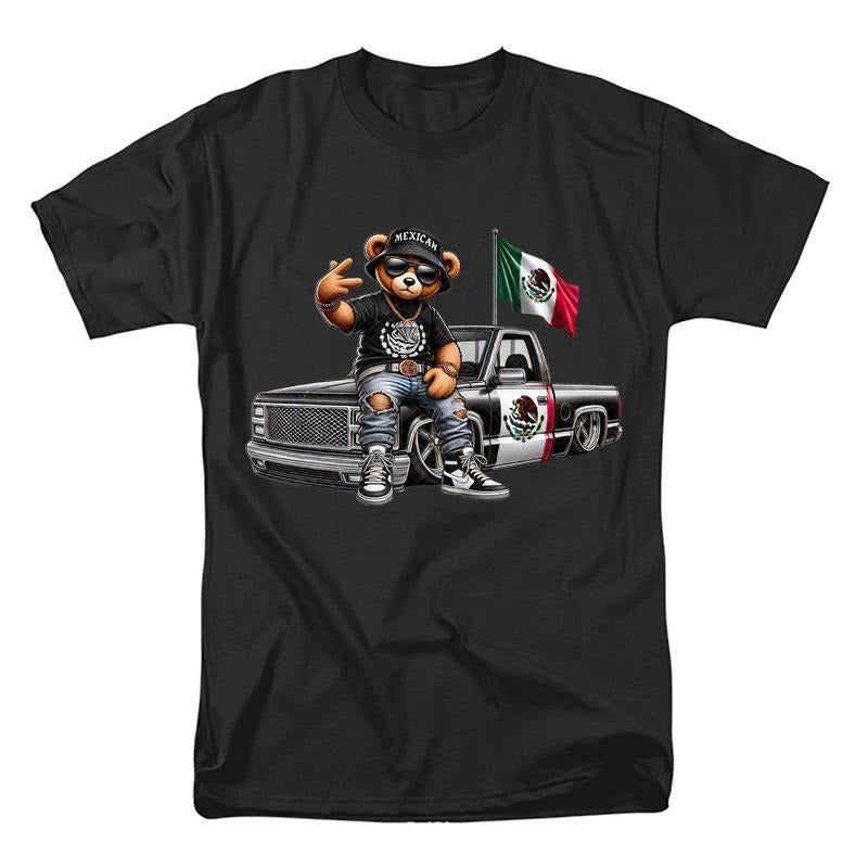 Teddy Bear In Hip Hop Costume Mexican Flag Mexico T-Shirt, Mexican Flag Bear Tee, Cartoon Bear Graphic Shirt, Gift for Men Woman Casual Top Menswear