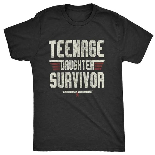 Teenage Daughter Survivor Vintage Style Funny Dad Love Family T-Shirt, Fathers Day Gift, Fathers Day Shirt, Husband Gift, Funny Dad Shirt, Husband Dad Shirt, Graphic Printed Unisex Cotton T-shirts in all Sizes for Women and Men