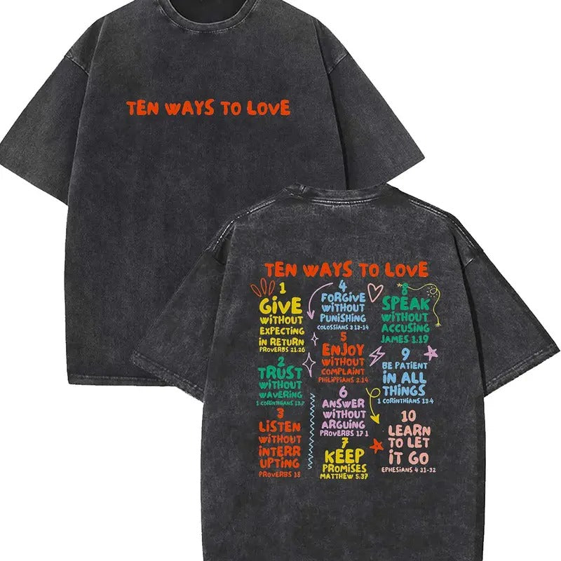 Ten Ways To Love Unisex Washed T-Shirt, Christian t shirts, Vintage 90s Graphic Tee, Gift Top Womenswear Cottonstyle{n002}2
