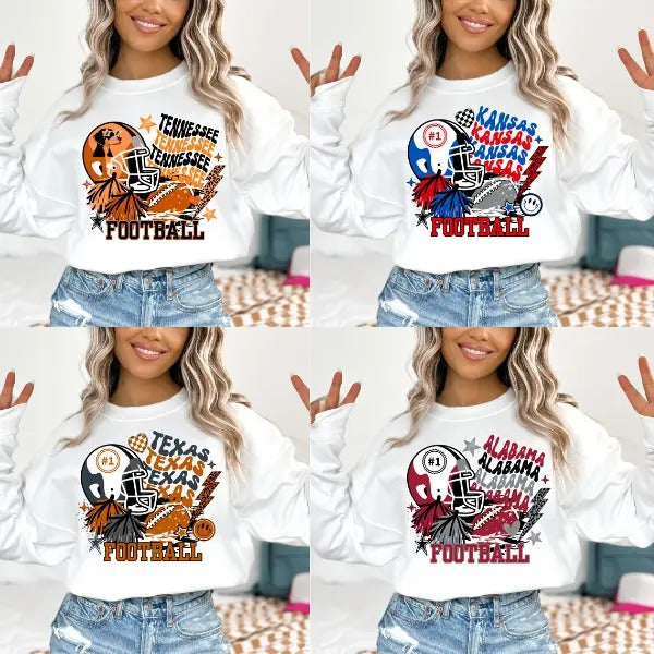 Tennessee Football Sweatshirt, Kansas Football Sweatshirt, Alabama Football Sweatshirt, Texas Football Sweatshirt Game...
