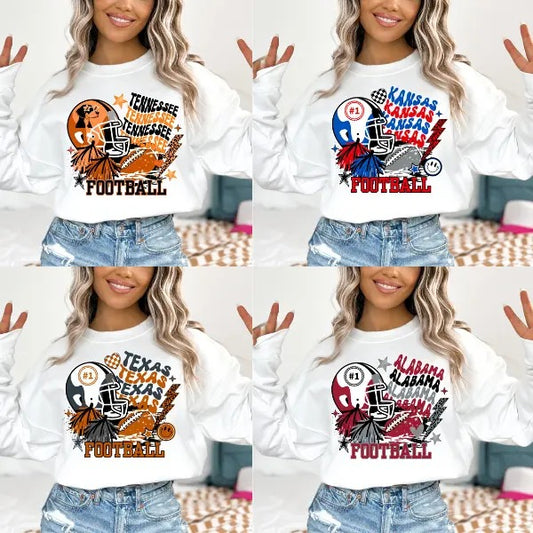 Tennessee Football Sweatshirt, Kansas Football Sweatshirt, Alabama Football Sweatshirt, Texas Football Sweatshirt Game...