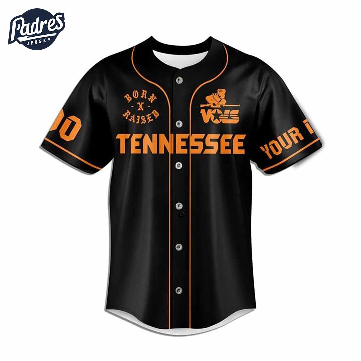 Tennessee Volunteers Born And Raised Black Baseball Jersey - Padres Jersey Oasis: Elevate Your Baseball Style... (Image 2)
