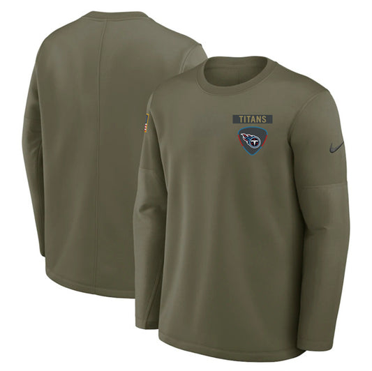 Tennessee Titans Olive 2025 Salute to Service Sideline Coaches Therma-FIT Long