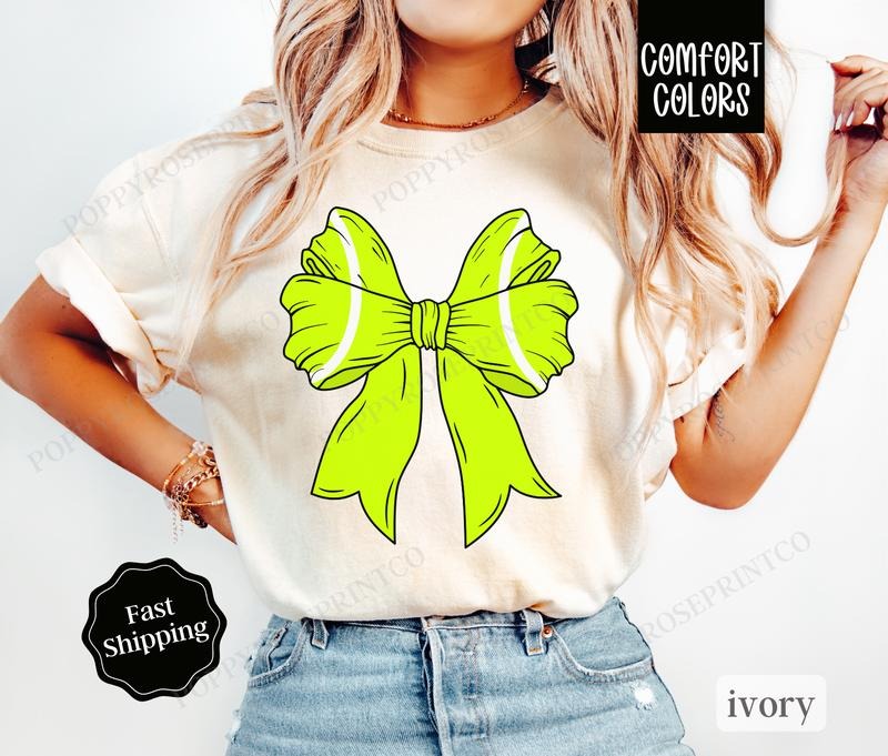 Tennis Bow Shirt Comfort Colors, Womens Tennis Tee, Womenswear Oversized Crewneck Hoodie, Sweatshirt | WearSparks.com