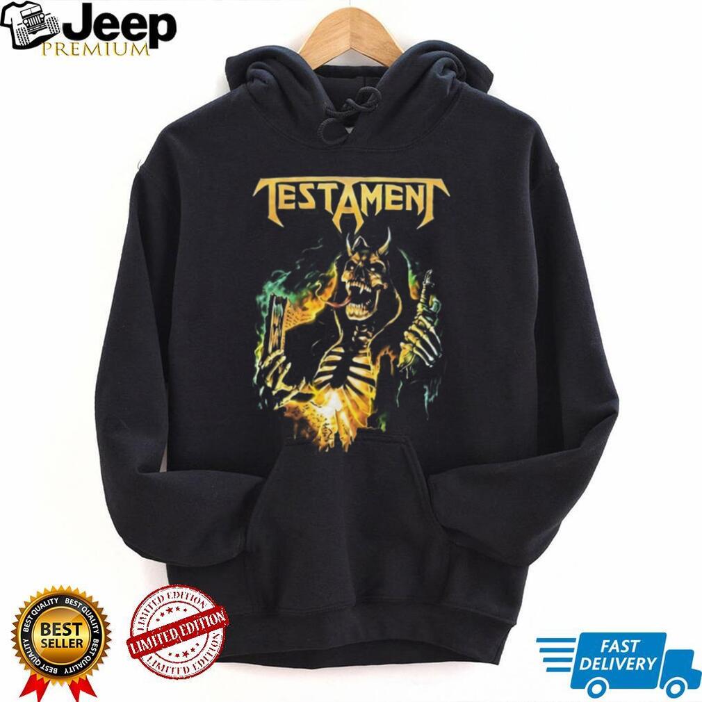 Testament Demonic Skeleton Burning Book Heavy Metal Graphic T Shirt