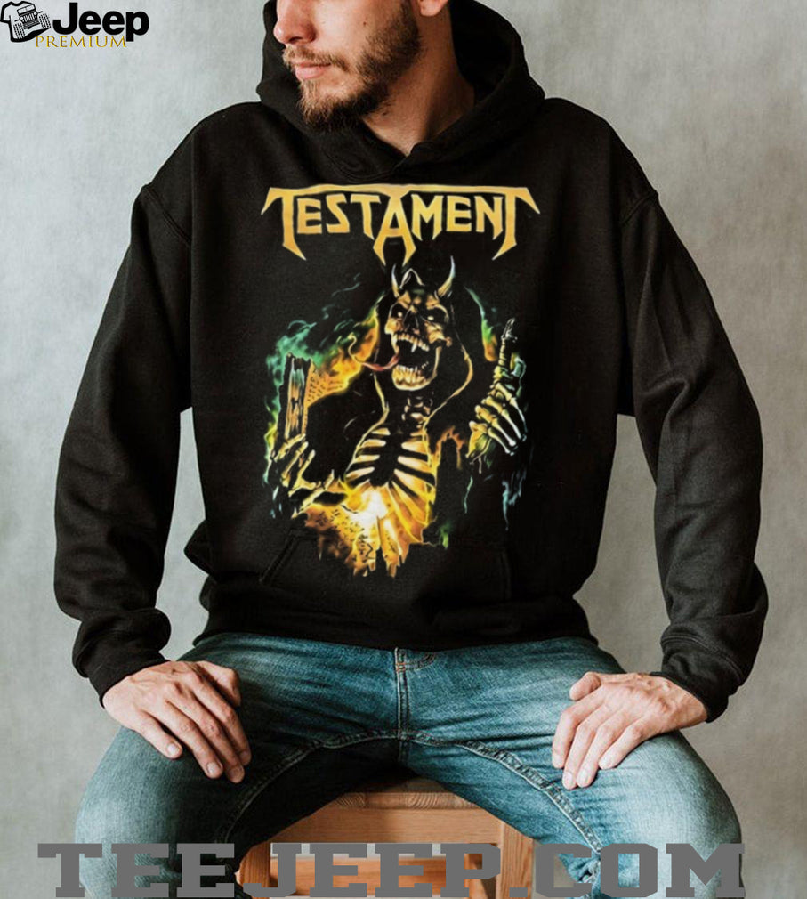Testament Demonic Skeleton Burning Book Heavy Metal Graphic T Shirt