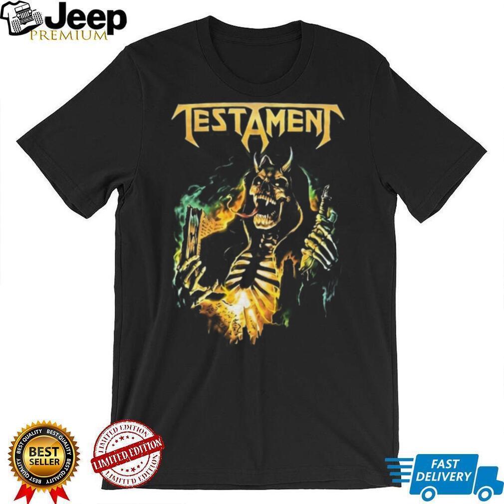 Testament Demonic Skeleton Burning Book Heavy Metal Graphic T Shirt