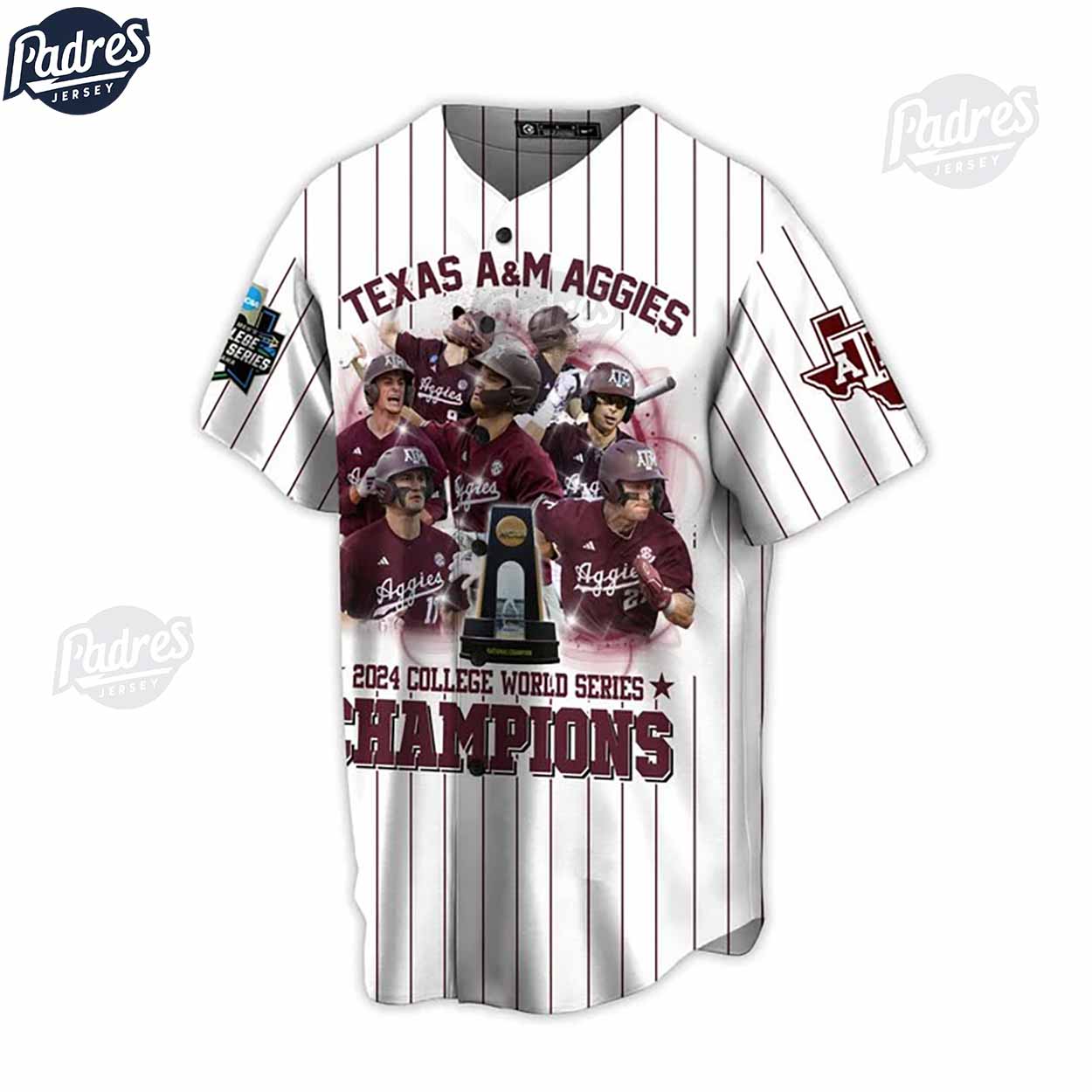 Texas A&M Aggies 2024 College World Series Champions Custom Baseball Jersey - Padres Jersey Oasis: Elevate Your... (Image 2)