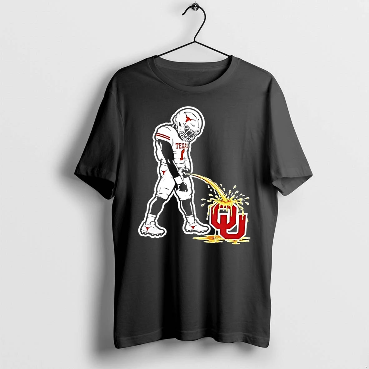 Texas Longhorns Football Player Number 1 Peeing On Oklahoma Sooners Logo Tshirts Sweater