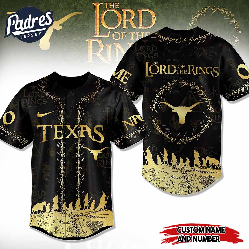 Texas Longhorns NCAA x The Lord Of The Rings Personalized Baseball Jersey Outfit - Padres Jersey Oasis: Elevate... (Image 1)
