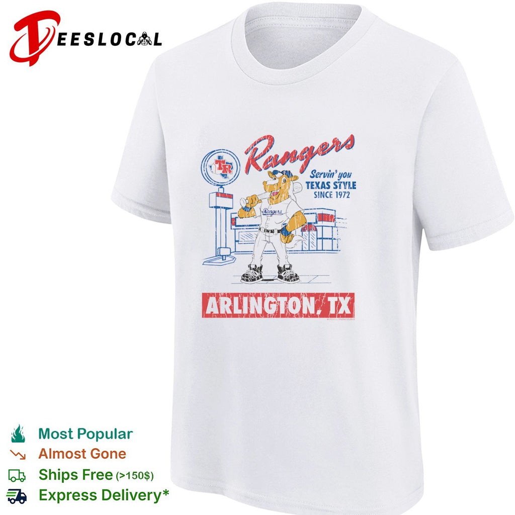 Texas Rangers Captain Mascot Servin you Texas Style Since 1972 Arlington TX shirt
