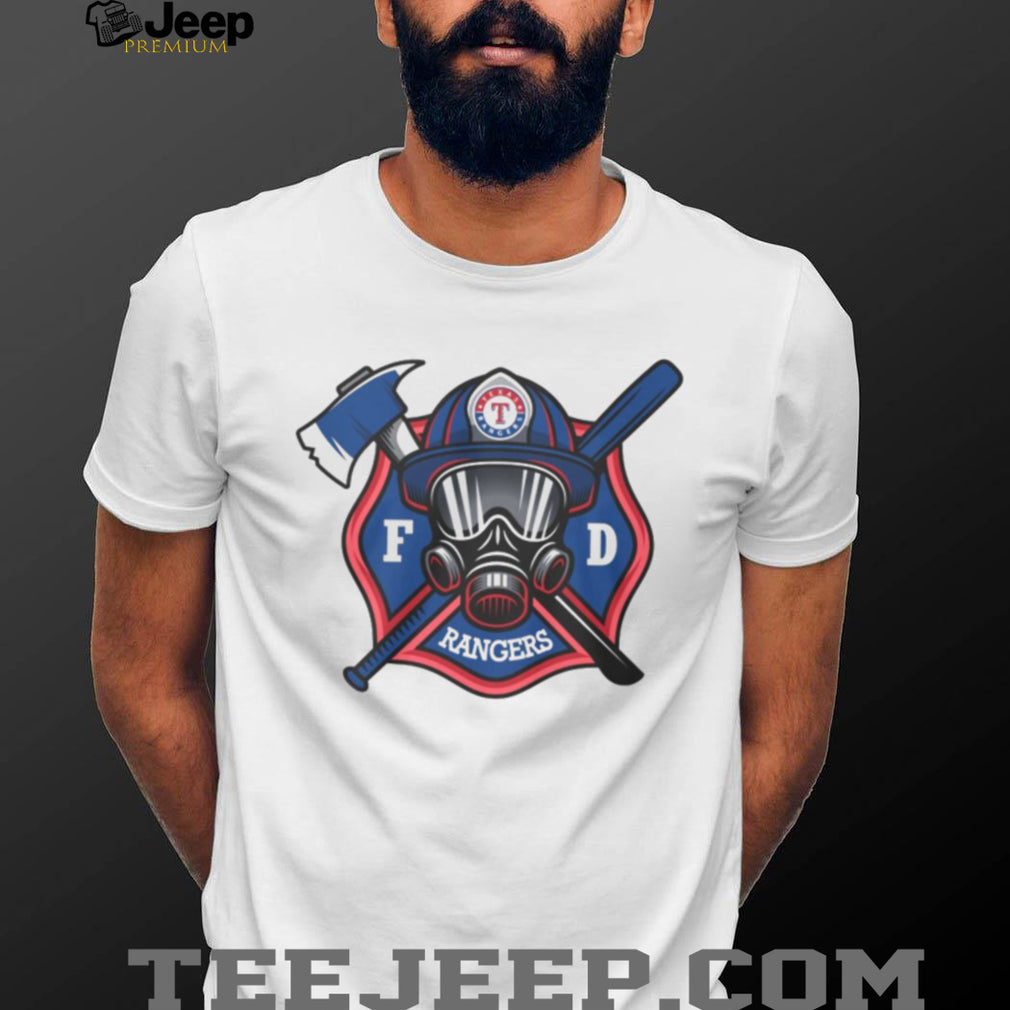 Texas Rangers Fire Department FD Logo Baseball Fans First Responders White T Shirt