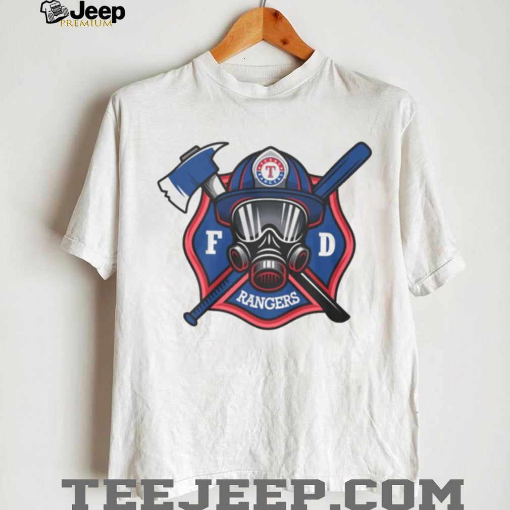 Texas Rangers Fire Department FD Logo Baseball Fans First Responders White T Shirt