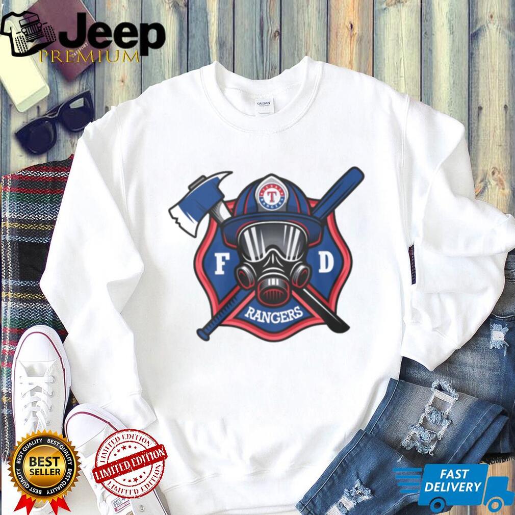 Texas Rangers Fire Department FD Logo Baseball Fans First Responders White T Shirt