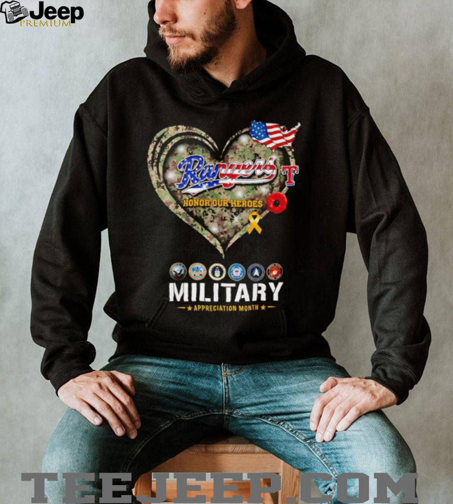 Texas Rangers Military Appreciation Month Camo Heart T Shirt