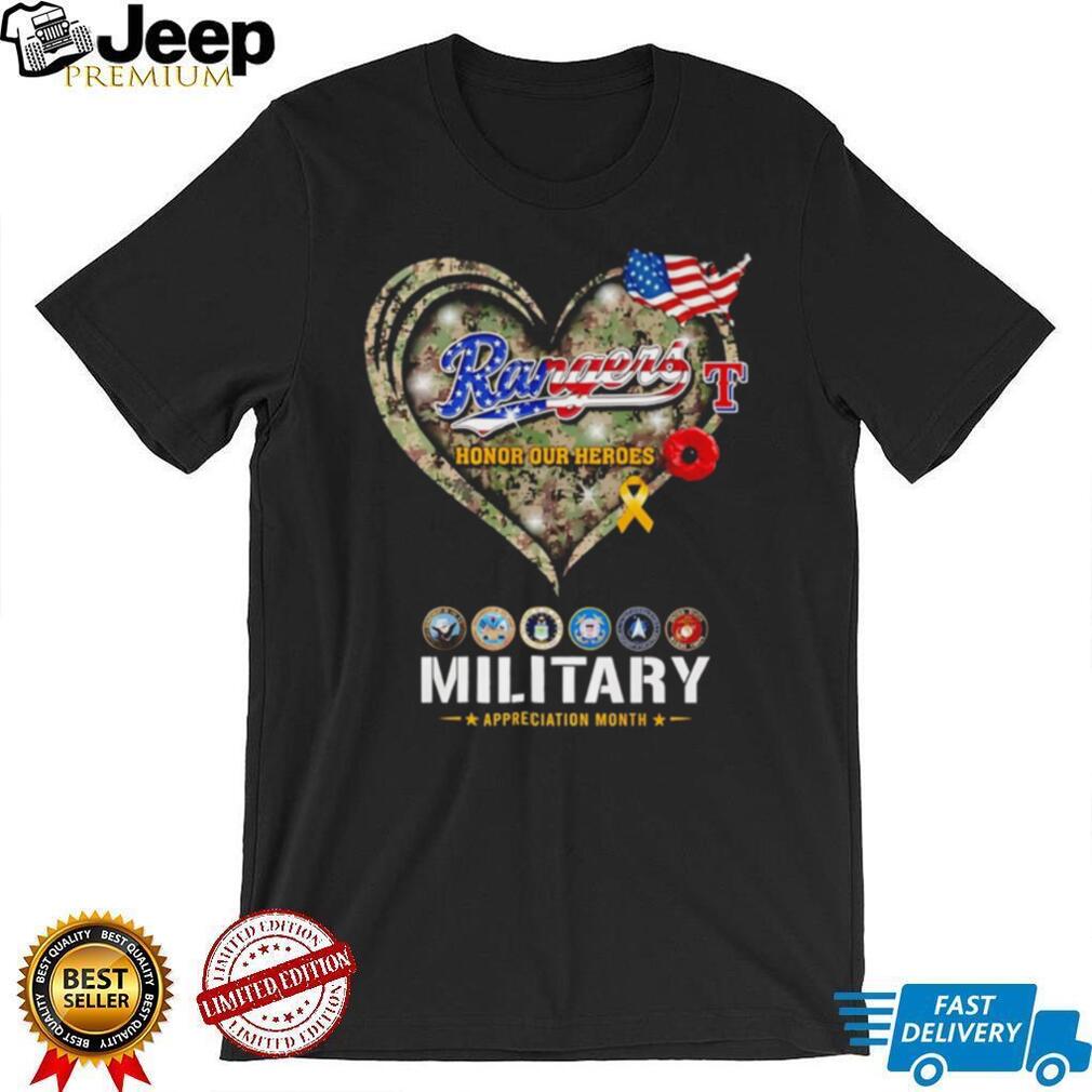Texas Rangers Military Appreciation Month Camo Heart T Shirt