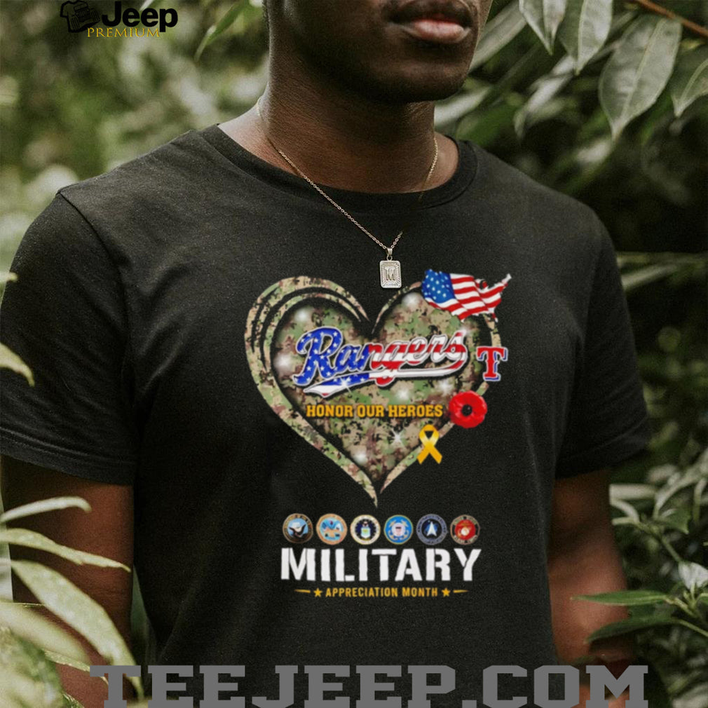 Texas Rangers Military Appreciation Month Camo Heart T Shirt