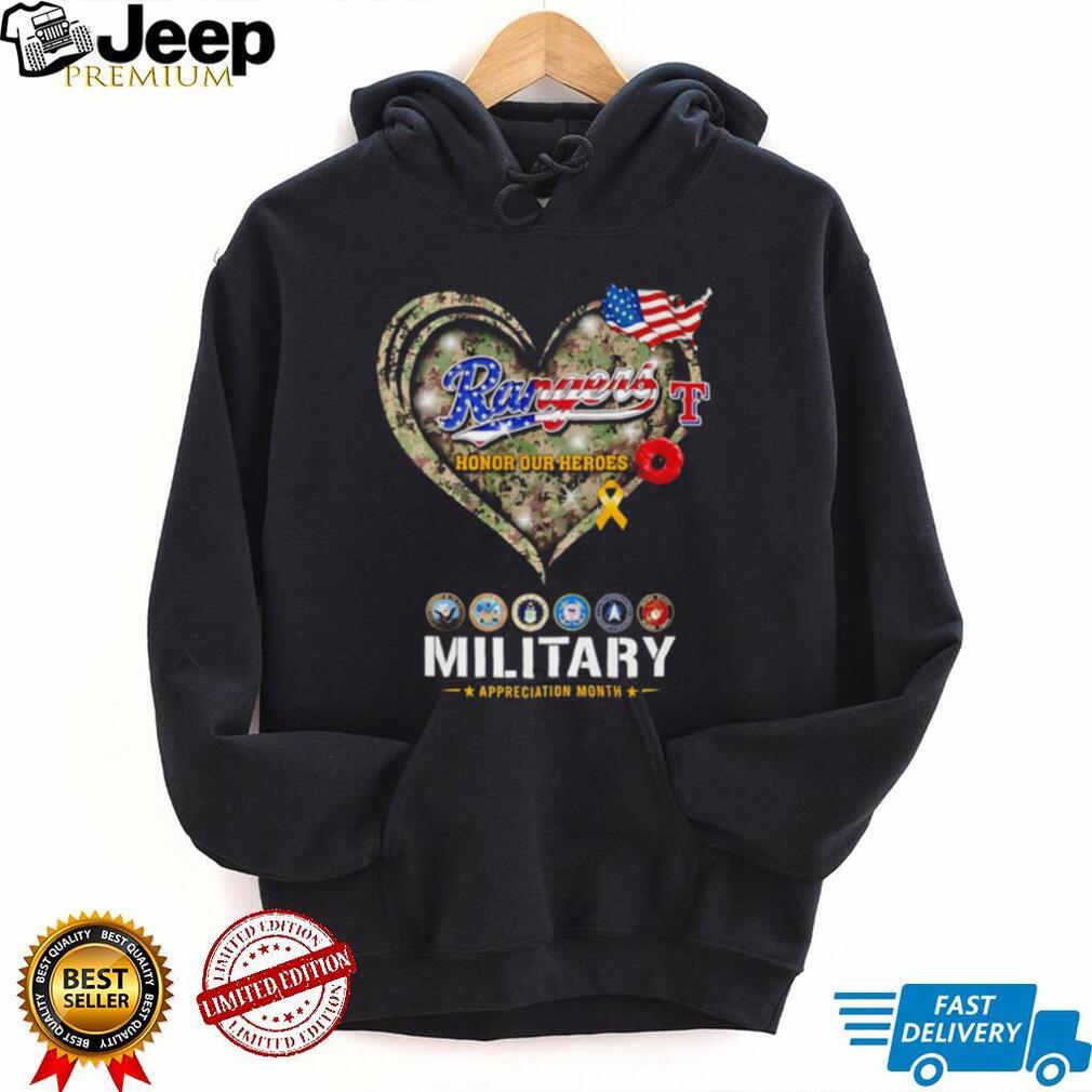 Texas Rangers Military Appreciation Month Camo Heart T Shirt
