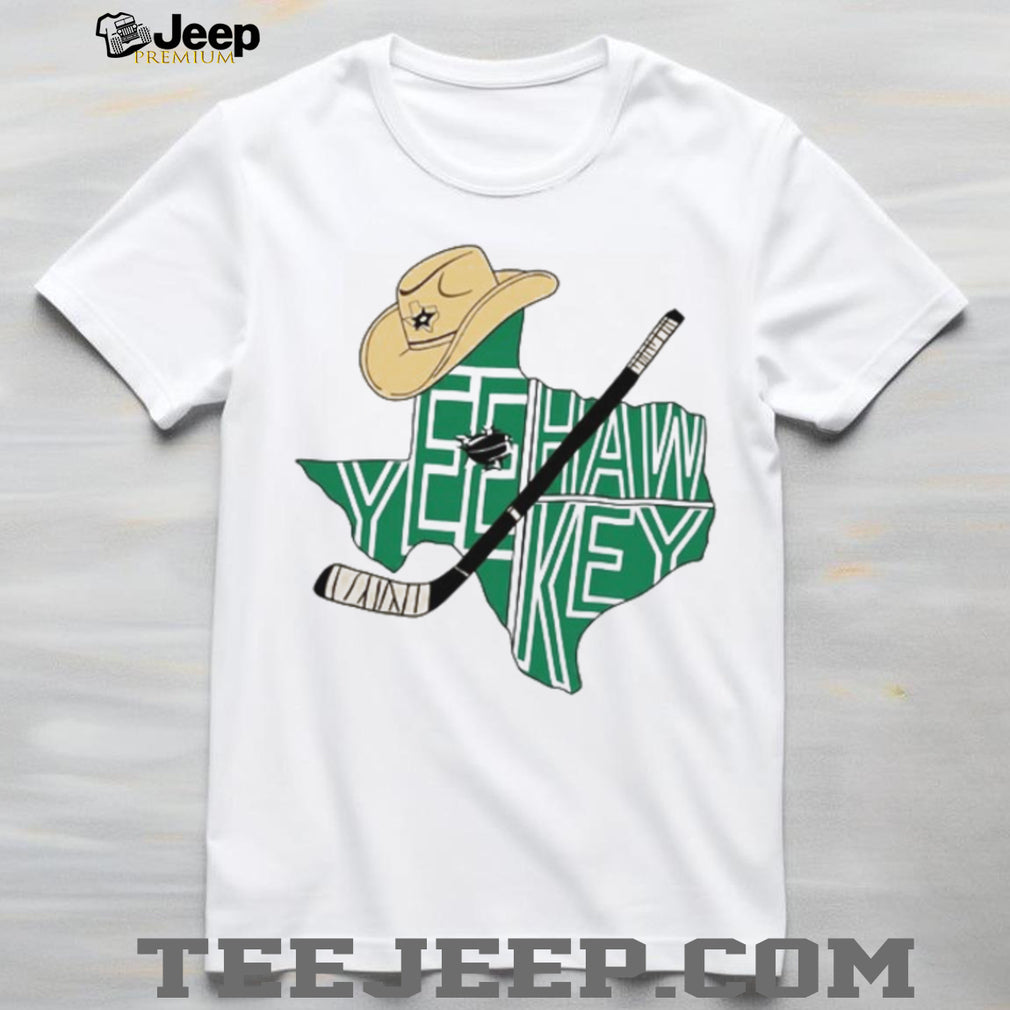 Texas Yeehaw Hockey Cowboy Hat Stick State Map Green T Shirt