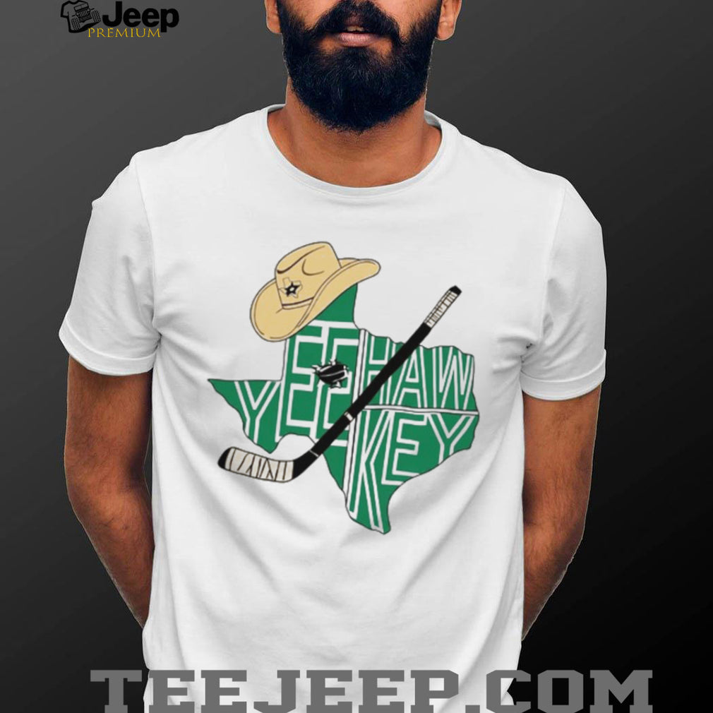Texas Yeehaw Hockey Cowboy Hat Stick State Map Green T Shirt