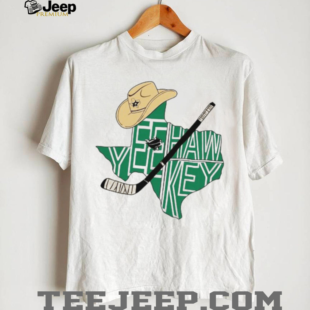 Texas Yeehaw Hockey Cowboy Hat Stick State Map Green T Shirt