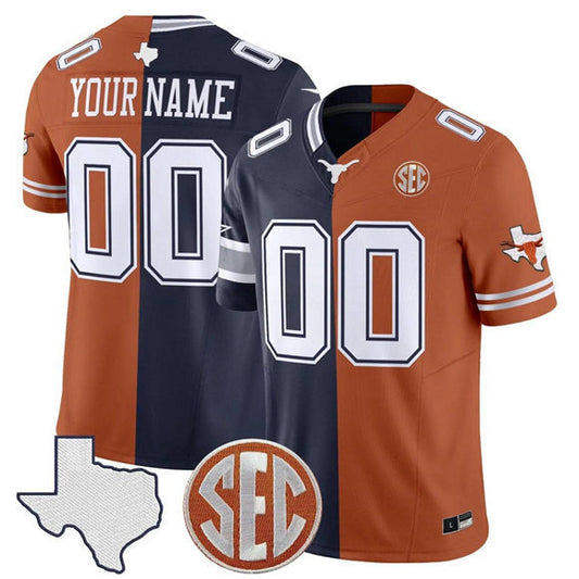 Texas Longhorns Active Player Custom Orange Navy Split 2025 F.U.S.E. Vapor Limited