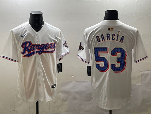 Texas Rangers #53 Adolis Garcia Rangers Gold Text Style 2