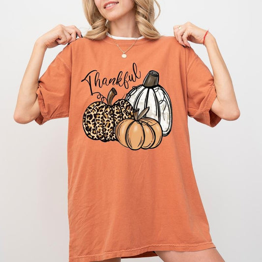 Thankful Comfort Colors Shirt, Pumpkins Graphic Tee, Thanksgiving Unhinged Tees, Fall Vibes Oversized T-shirt Hoodie,...