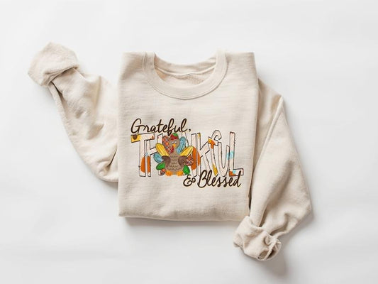 Thankful Grateful Blessed sweatshirt, Thanksgiving sweaters, Fall sweaters, Thankful sweaters, Thanksgiving, Grateful...